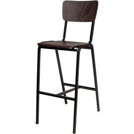 כסא בר מתכת ומושב עץ פורניר שחור