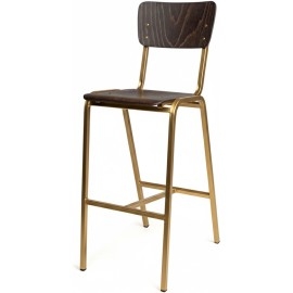 כסא בר מתכת בצבע זהב ופורניר