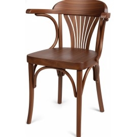 כסא מעץ עם ידיות בצבע אגוז