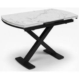 שולחן אוכל אובלי נפתח שיש לבן הייגלוס