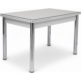 שולחן מתכת בשילוב זכוכית לבן
