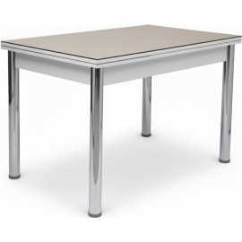 שולחן מתכת בשילוב זכוכית שמנת