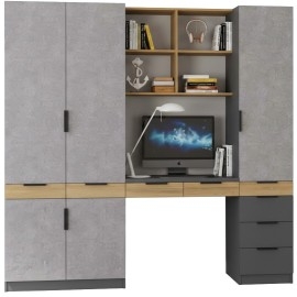 ארון בגדים 3 דלתות משולב עם שולחן כתיבה + כוורת ו 8 מגירות דגם סול