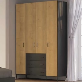 ארון בגדים 4 דלתות ו 3 מגירות על במה 