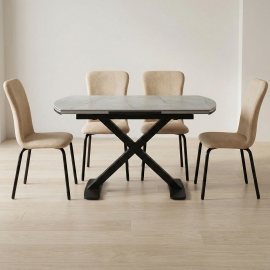 פינת אוכל נפתחת אובלית עם 4 כסאות 