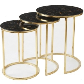 סט שולחנות טנגו שחור רגל זהב