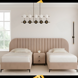 מיטה יהודית בהפרדה ושידת לילה מרופדים דגם זקופנה