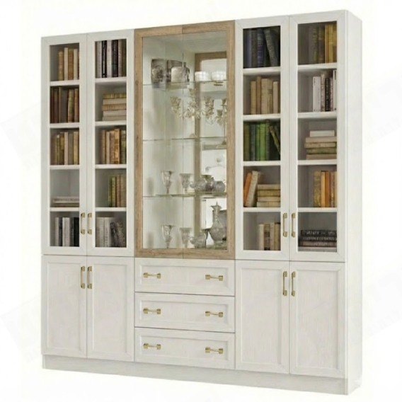 ספריית קודש סנדוויץ 6 דלתות ו 3 מגירות עם ויטרינה פרופיל C דגם נתנאל