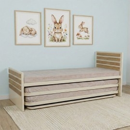 מיטת נוער היירייזר משולשת עשויה מתכת משולב עץ דגם יוניק פסים