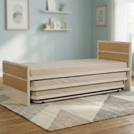 מיטת נוער היירייזר משולשת עשויה מתכת משולב עץ דגם יוניק מלבנים