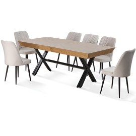 עוד עלשולחן פינת אוכל מפואר מלבנית נפתחת עד 4 מטר עם 4 פתיחות + 6 כסאות דגם מאיה