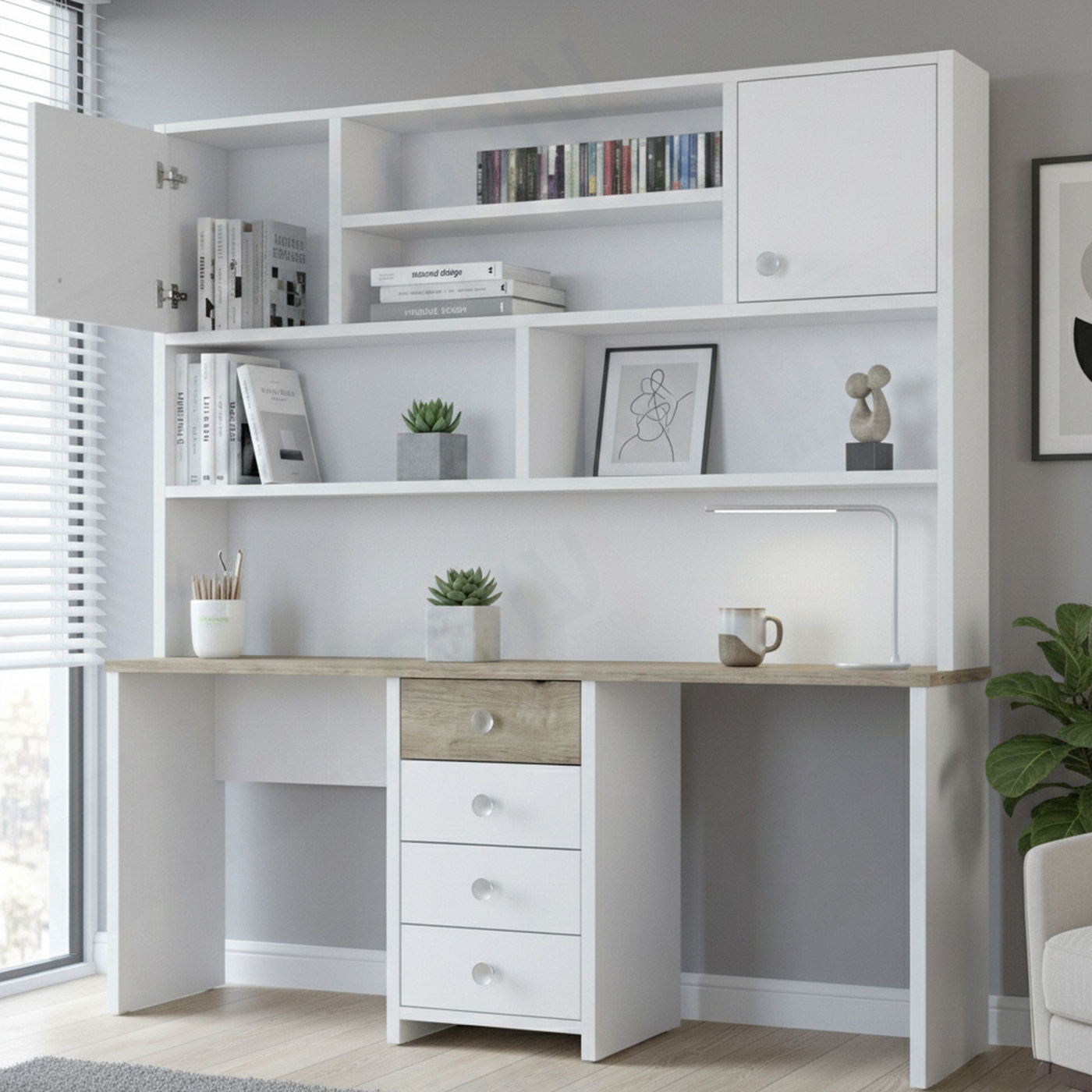 שולחן עבודה כולל כוננית 2 מקומות ומגירות