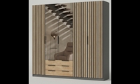 ארון יוקרה 5 דלתות דגם סקיצה 26 עיצוב דקורטיבי מודרני בשילוב מראה ומגירות אחסון