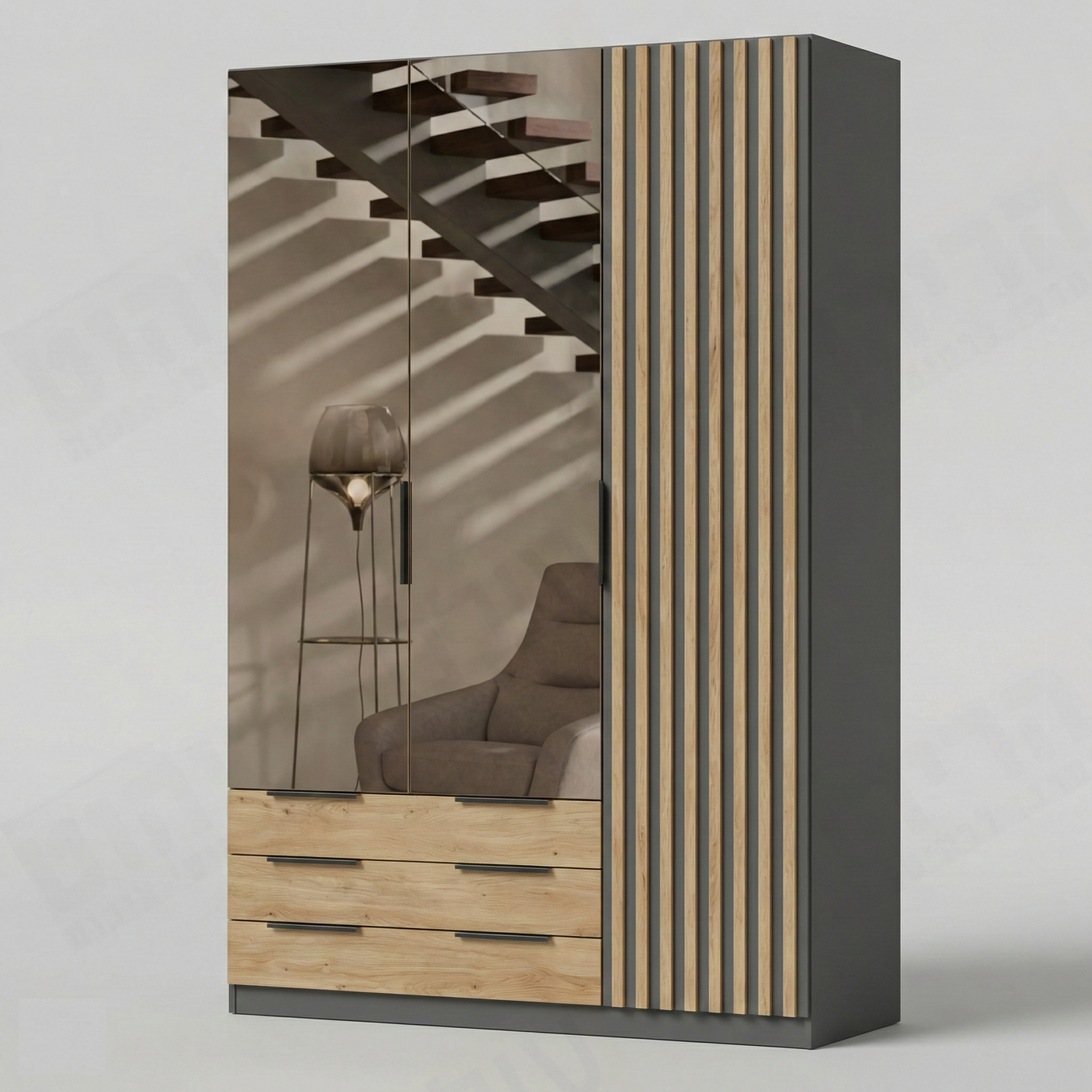 ארון בגדים 3 דלתות ו 3 מגירות דגם ינון