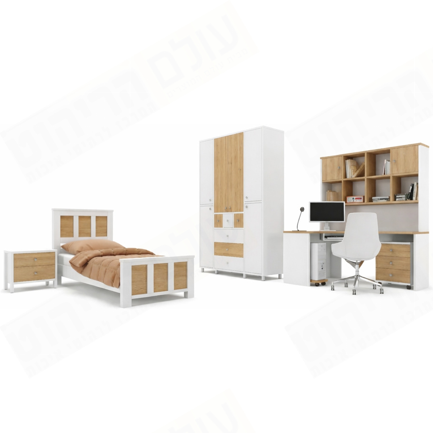 חדר ילדים קומפלט הכולל מיטה ארון שולחן כתיבה פינתי ושידה MDF דגם קרייזי