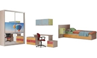 חדר ילדים קומפלט דגם קקטוס כולל מיטה שולחן כתיבה 6 מגירות + כוורות  וארון הזזה עם הדפס