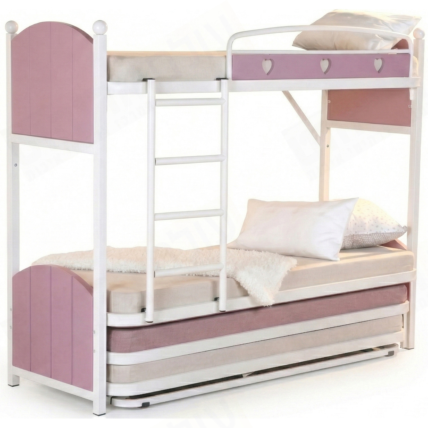 מיטת קומותיים מרובעת עם הייריזר דגם מקסי לבבות