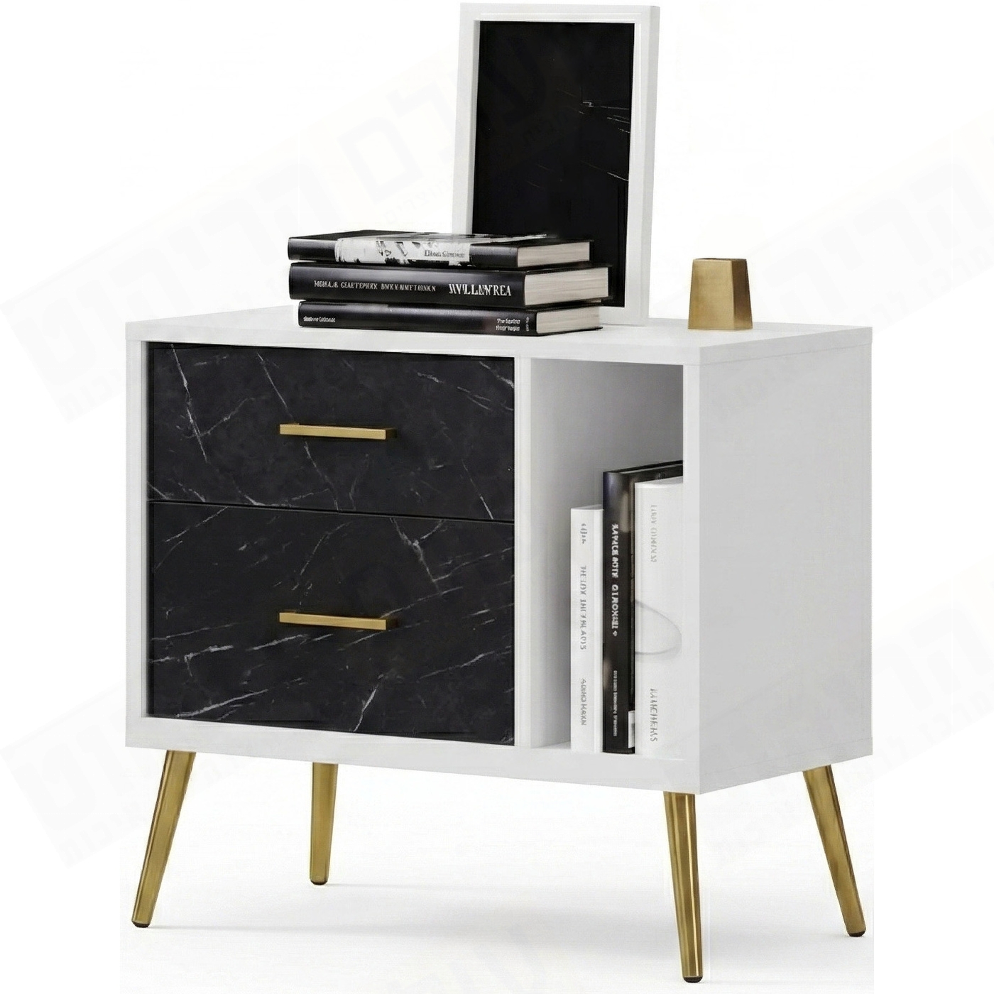 שידת לילה מעוצבת 2 מגירות + תא פתוח דגם מוון