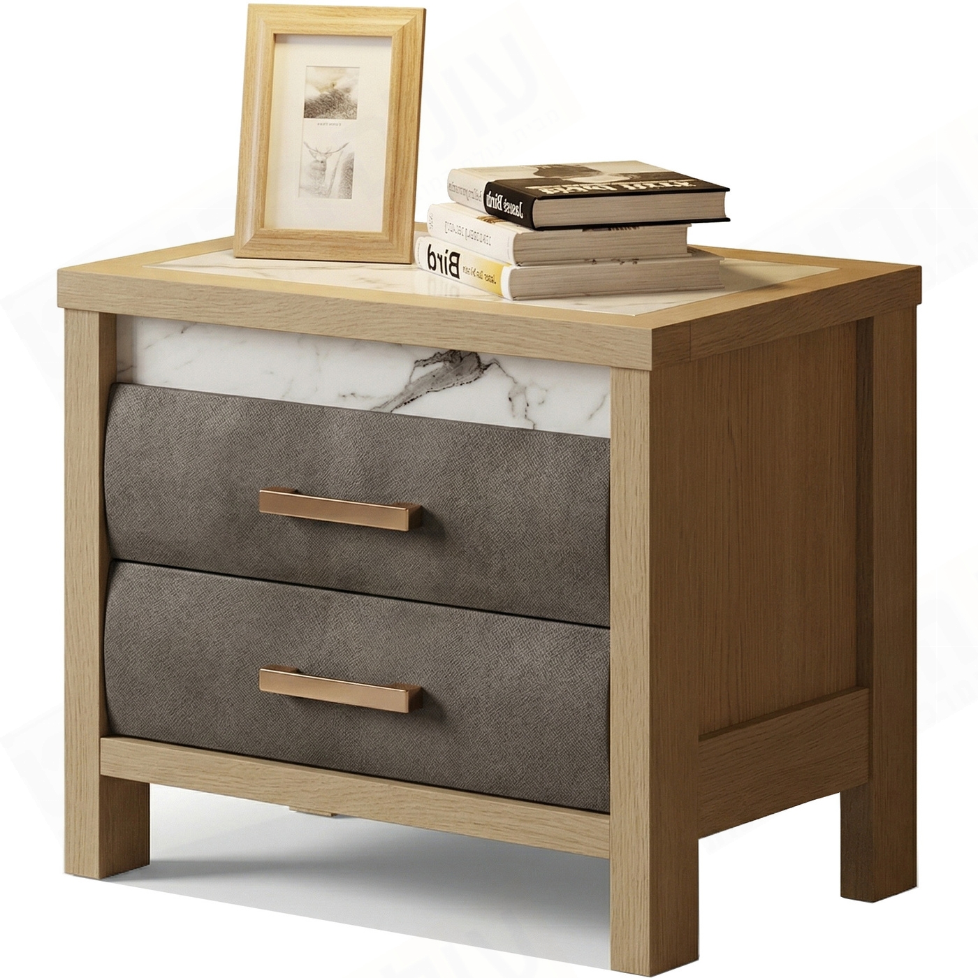 שידת לילה מעוצבת 2 מגירות דגם מלגה