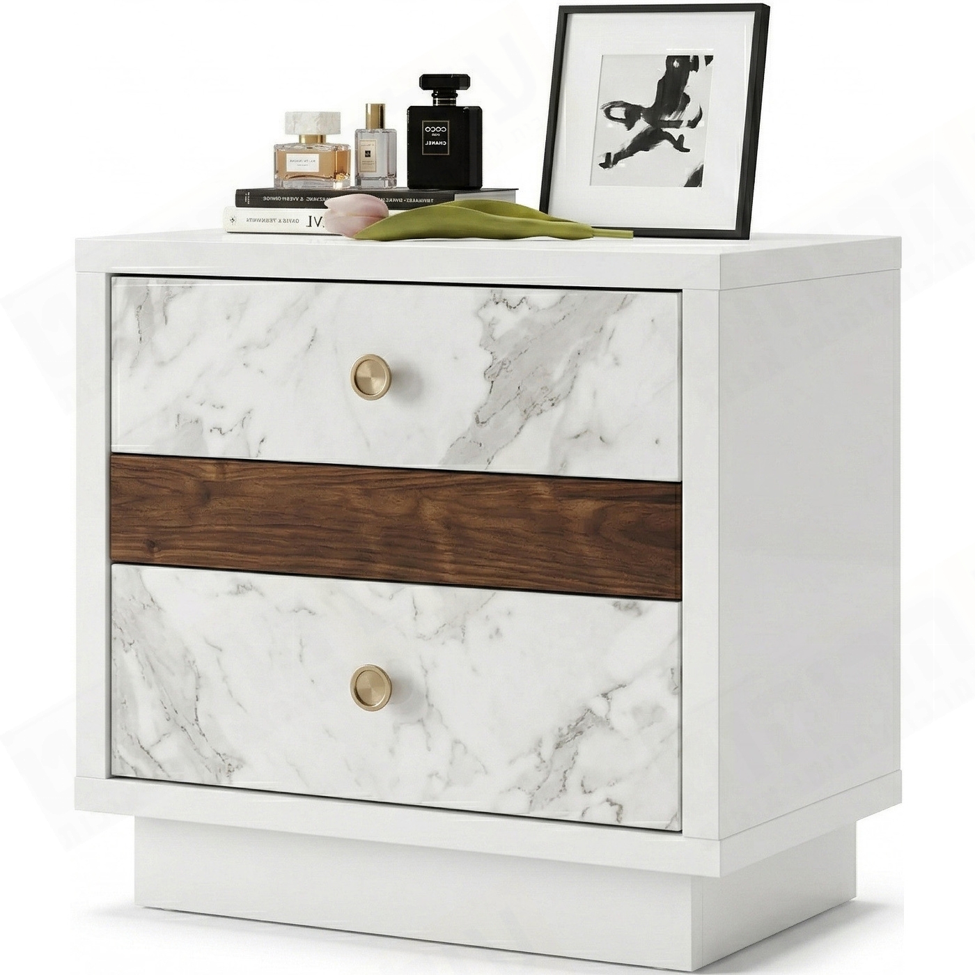 שידת לילה מעוצבת 2 מגירות דגם הוליווד