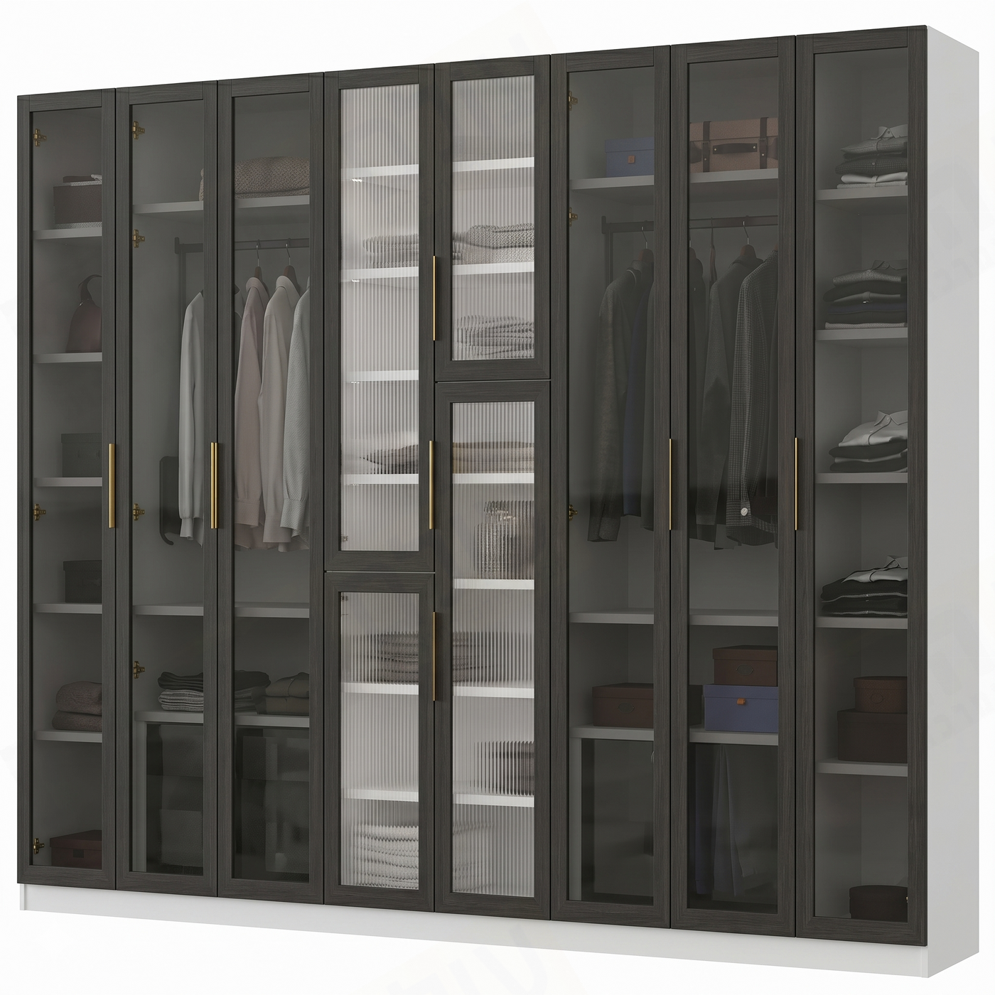 ארון בגדים ברוחב 8 דלתות בשילוב זכוכיות דקורטיביות דגם סיישל