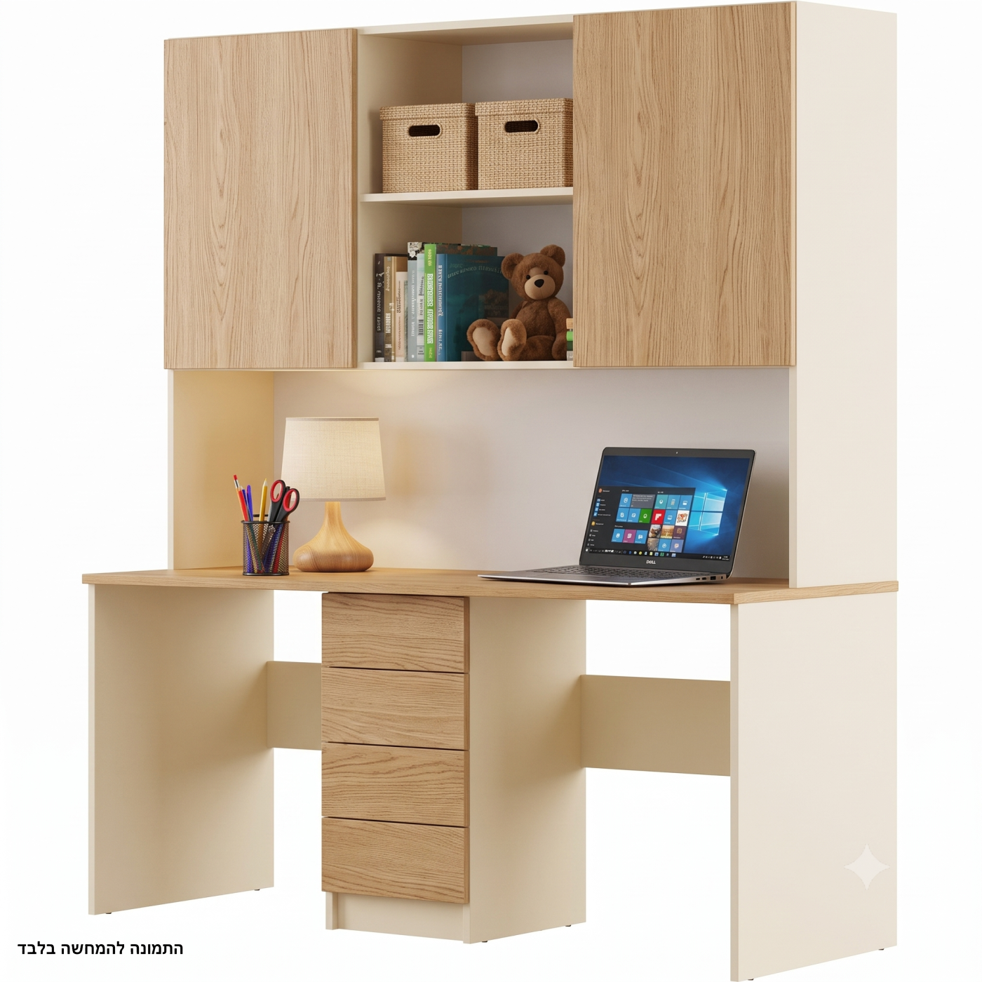 שולחן עבודה כולל כוננית MDF איכותי דגם ורד שרטוט 3