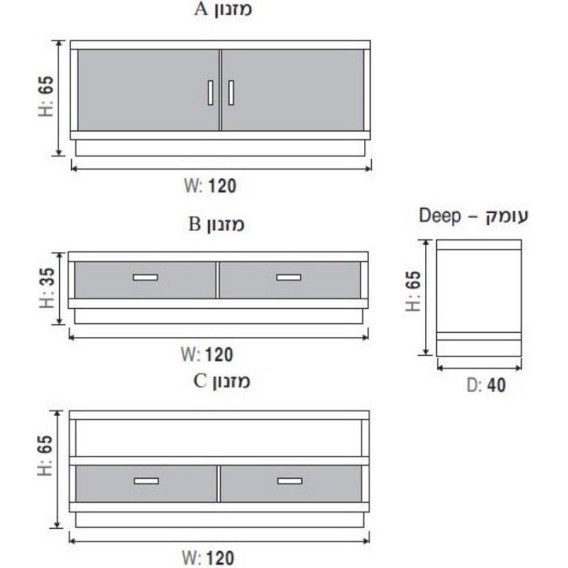 מידות מזנון  דגם מרסיי